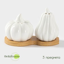 A set for spices on a wooden stand Bellatenero “Vitamins”, 2 items: a solo 60 ml, a lists, 60 ml, white color