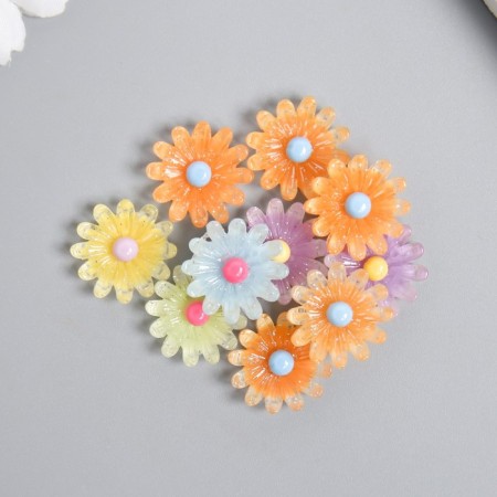 Decor for creativity plastic "Chamomile with a colored core" set 10 pcs mix