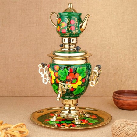 The set "Poppies on the Green", a stoker, 3 objects, a samovar 3 l, a teapot 0.7 l, tray-12