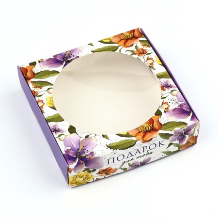 Box for Makarun with low sides "Flowers", 11 x 11 x 3 cm-1