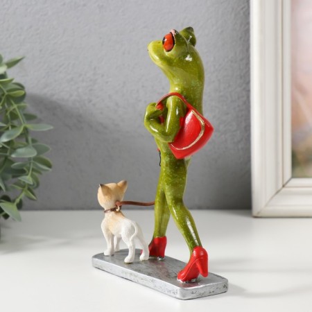 Souvenir Polystone Lak "Frog with Dog" 12.2x5.2x16.7 cm-3