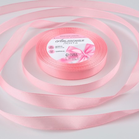 Satin tape, 12 mm × 23 ± 1 m, pale pink color No. 147