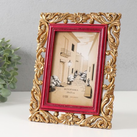 Polystone photo frame 10x15 cm "Antei" red with gold 17.3x1.5x22.2 cm-1