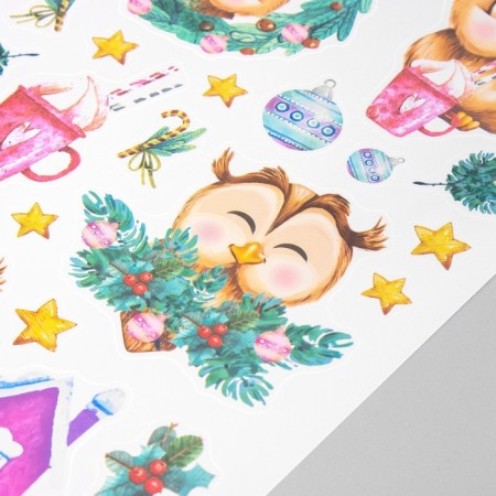 New Year sticker interior color "New Year's owls" 30x40 cm-3