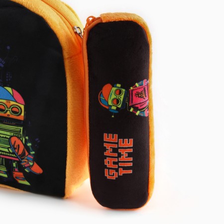 Baby plush backpack with the Penal "Robots", 24*24 cm, color orange color-7