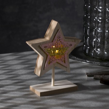 LED figure "Star" 12 × 15.5 × 5 cm, wood, CR2032 batteries, glow warm white