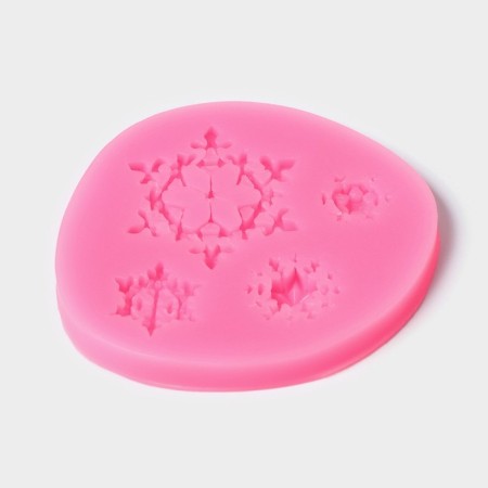 Mold "Four Snowflakes", silicone, 8 × 8 cm, pink color-1