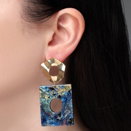Earrings Assorted "Azelia" crumpled circles, blue-yellow color in gold-3