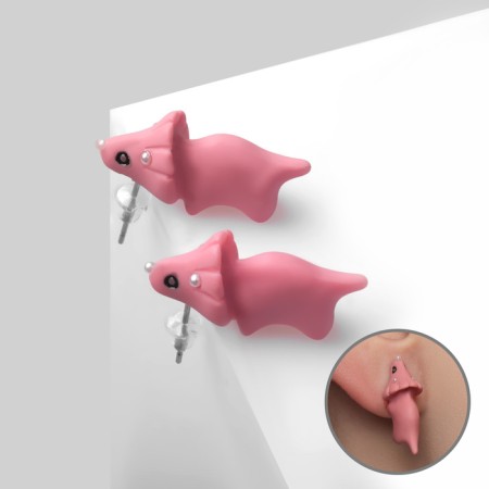 Polymer clay earrings "dinosaur", pink color-1