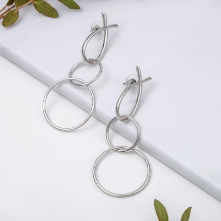 Hanging earrings "Attraction" circles, color silver-1
