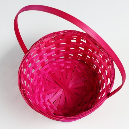 Wicker basket, d21 x 10/34 cm, pink, bamboo-2