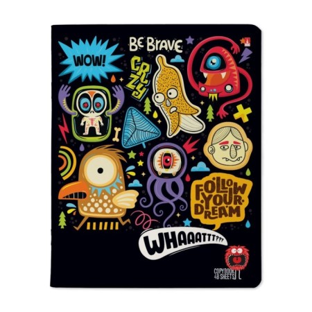 Notebook A5 (165 x 203 mm), 48 sheets in a cage on a clip of Crazy Monsters, covered cardboard, matte lamination, block 60 g/m2, mix-5