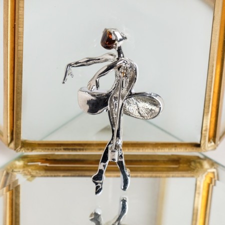 Brooch "Ballerina" in pointe, white color in silver-2