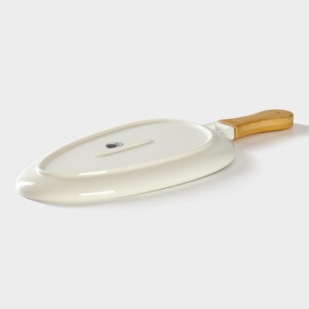 Porcelain dish for serving with bamboo handle Bellatenero, 36.5 × 16 × 2 cm, white color-2