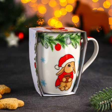 Porcelain shade mug "New Year. Bunny with cocoa ", 350 ml-3