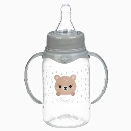 A bottle for feeding "Happy" 150 ml, cylinder, with handles, color gray color-1