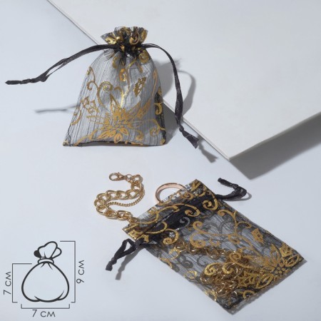 Gift bag "Flower ornament", 7 × 9, black color with gold