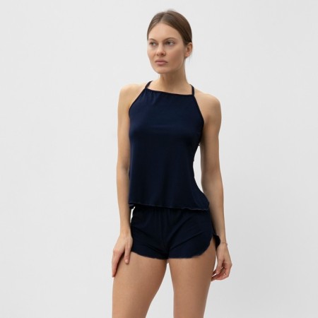 Female homemade set (top/shorts), dark blue color, size 50