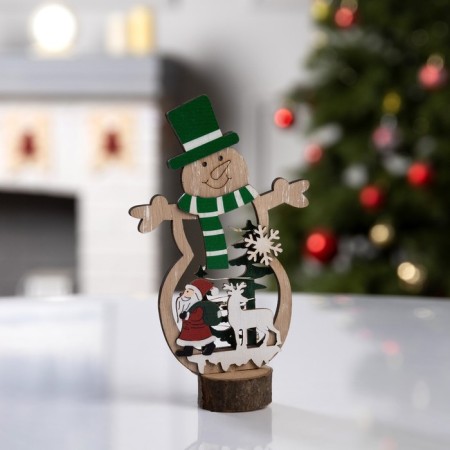 LED figure "Snowman" 12 × 18 × 6 cm, wood, batteries CR2032x1, glow warm white-2