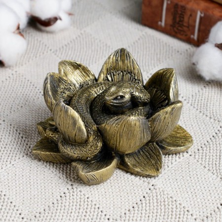 Figure "Snake in the lotus" aged gold, 12x12x4cm