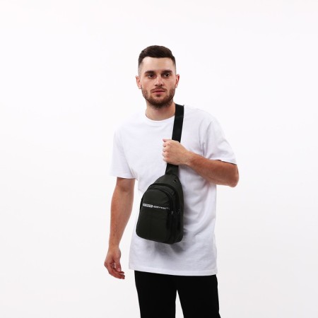 Male sling bag from textiles, headphones, green color-7