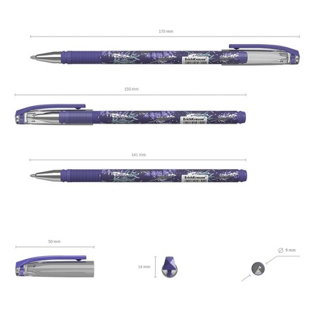 Ballic handle Erichkrause Lavender Stick, rubber emphasis, node 0.7 mm, blue ink, letter line 2000 meters, mix-2