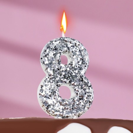Candle in the cake "Squares", number "8", silver, 6.5x4