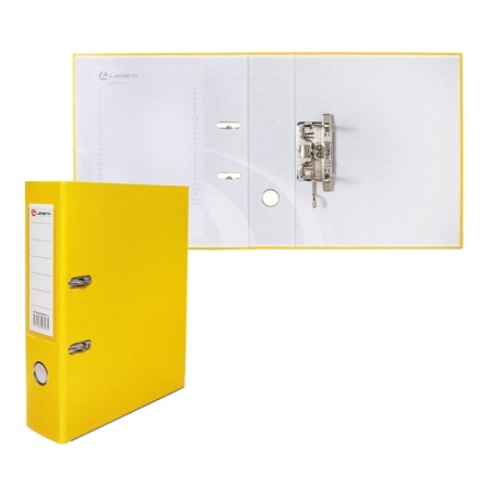 A4, 75 mm, calligrata registrar folder, PVC, embossing "lins", metallic edging, pocket for a spine, collected, yellow, mix-1