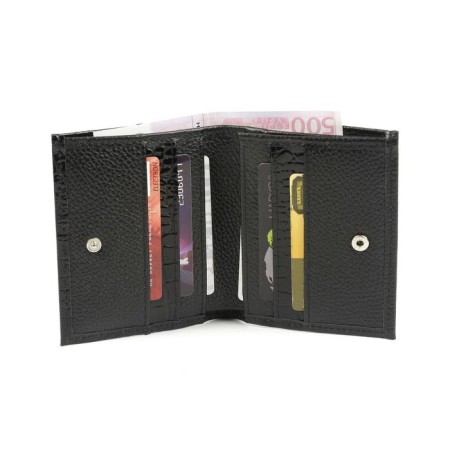 Wallet, button, 6 pockets, 1 section for trifles, n/k black croc/black fleet-1