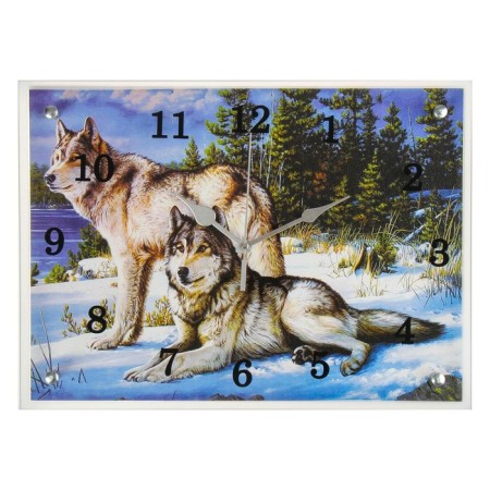 Carty clock, interior "wolves in the winter forest", silent, 30 x 40 cm