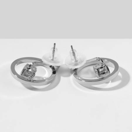 Earrings with rhinestones "Transformer" 2B1, white color in silver-3