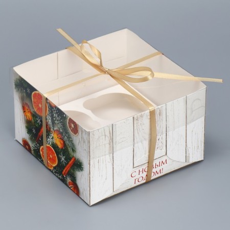Capcake box "needles, cinnamon, orange", 16 x 16 x 10 cm, new year-4