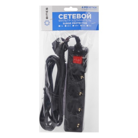 Network filter 5Bites SP4B-230 4S, 4 sockets, 3 m, 10 A, 3x0.75 mm2, with salary, with off., Black-4