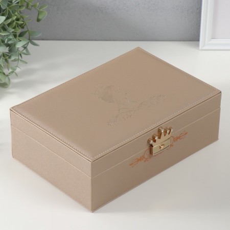 Casket to the leatherette for jewelry "Queen" Light gold 18x27x9 cm-1