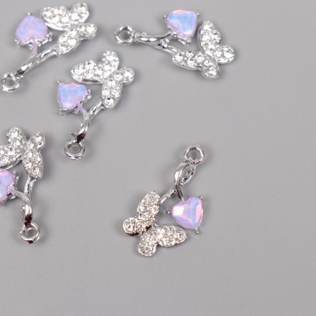 Decor for creativity metal, rhinestones "Butterfly with a drop" silver 2.4x1.3x0.5 cm