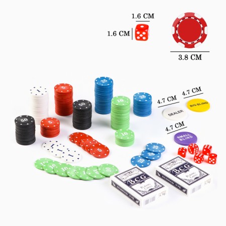 Poker "Game time", set for the game (200 chips, 2 deck of cards, 5 cubes)
