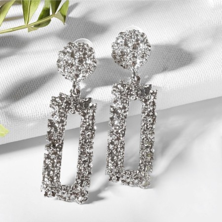Earrings Metal "Caribbean" rectangular, silver color-4