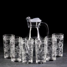 A set of drinking with an engraving “Flora”, 7 objects: Capherine 1 liter, glasses 230 ml, 6 pcs