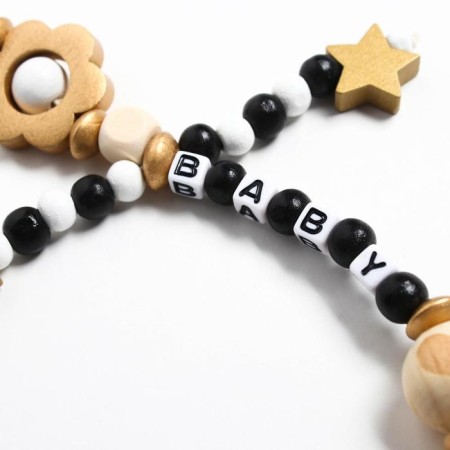 Holder for the nipple - dummies of "stars", wooden, gold color-3