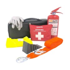Набор автомобилиста EMERGENCY KIT 5 сумка, Аптечка,ОП-2, Знак Жилет, Трос 3,5т, перчатки