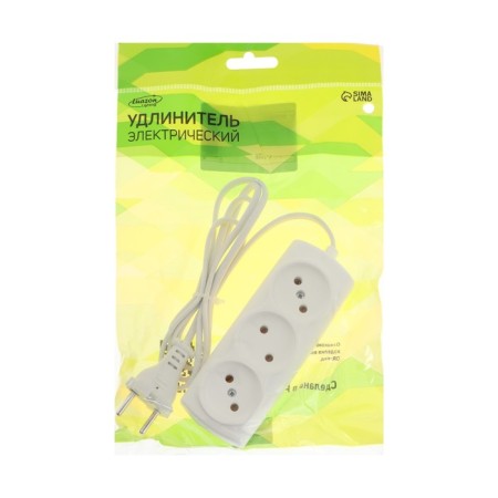 Extension cord Luazon Lighting Eco, 3 sockets, 1.5 m, 6 A, 1300 W, SHVVP 2x0.5 mm2, without salary, white-4