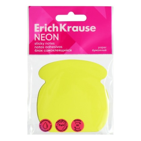 Block with a sticky edge paper 70x70mm, Erichkrause "Phone Neon", 50 sheets, yellow