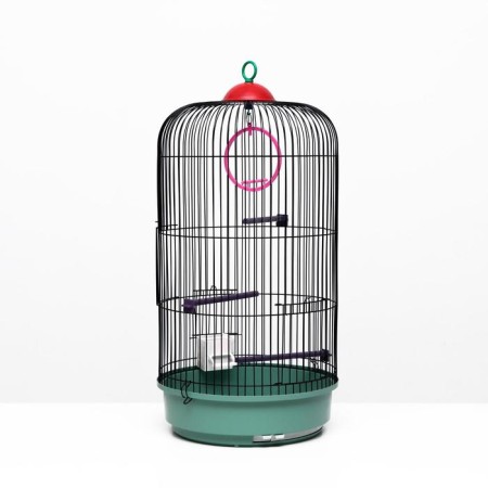 Bird cage is round, three -tier welded, small pallet, 33 x 77 cm, mix of flowers