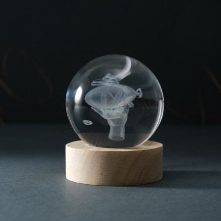 Souvenir Glass backlight "Ball. Airship" D = 6 cm stand wood, usb-5