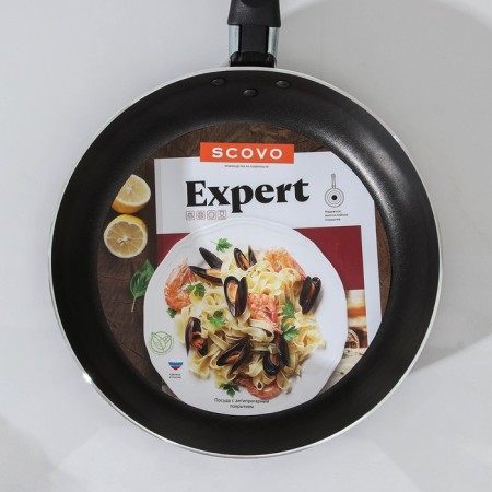 The “Expert” pan, d = 20 cm, plastic handle, glass cover, anti -stick coating, burgundy color-7