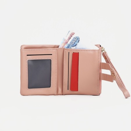 Women's wallet on the button, pink color-3