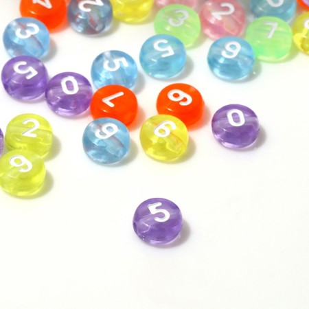 Acrylic bead "numbers" mix, 7 × 4 mm, set 10 g, color mix-1
