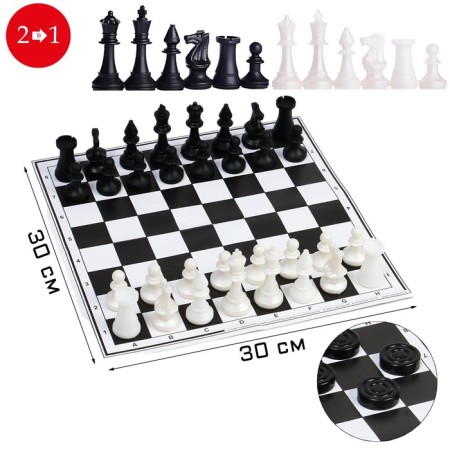 Board game 2 in 1: chess and checkers, plastic figures, cardboard 30 x 30 cm field