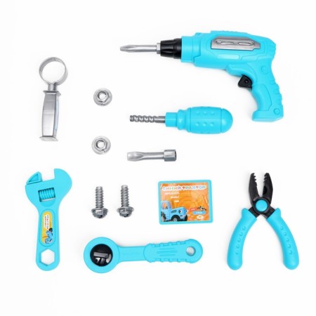 Game set of tools in a suitcase, blue tractor-1