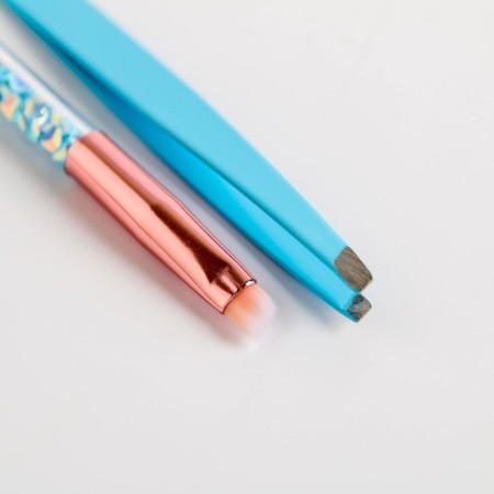Makeup of eyebrows "Unicorn": tweezers, makeup brush, mirror, stencil-5
